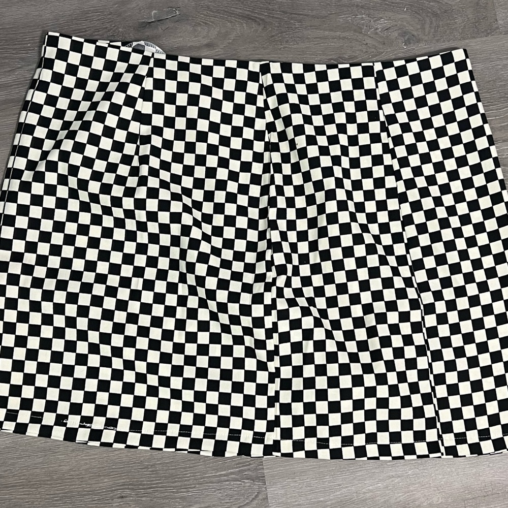 Checkered Print Mini Skirt With Slit Plus Size